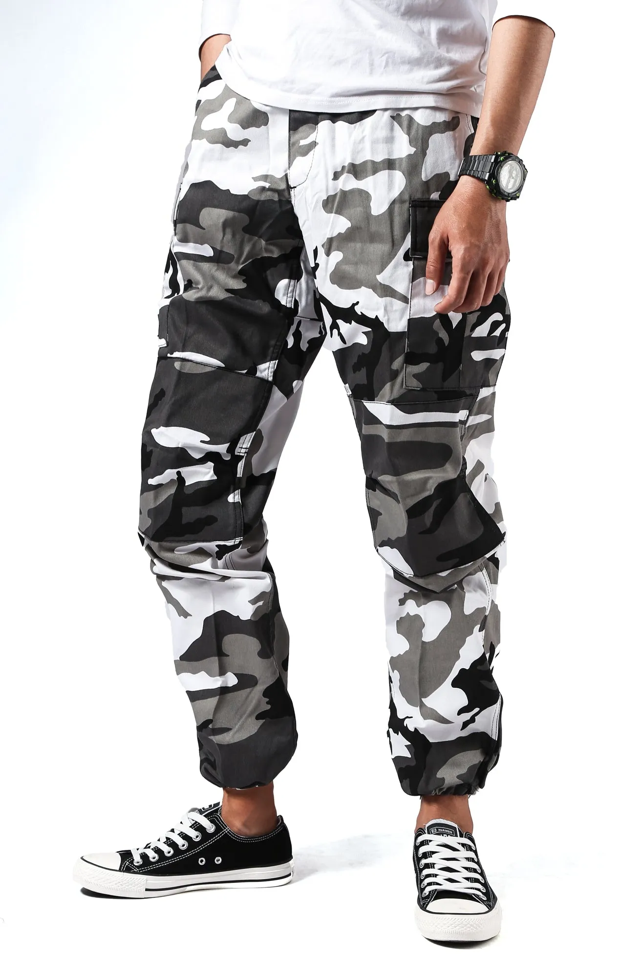 Mens Casual Multi-pocket Camouflage Cargo Pants Military Army Trousers BDU Pants Trousers with Zip Fly
