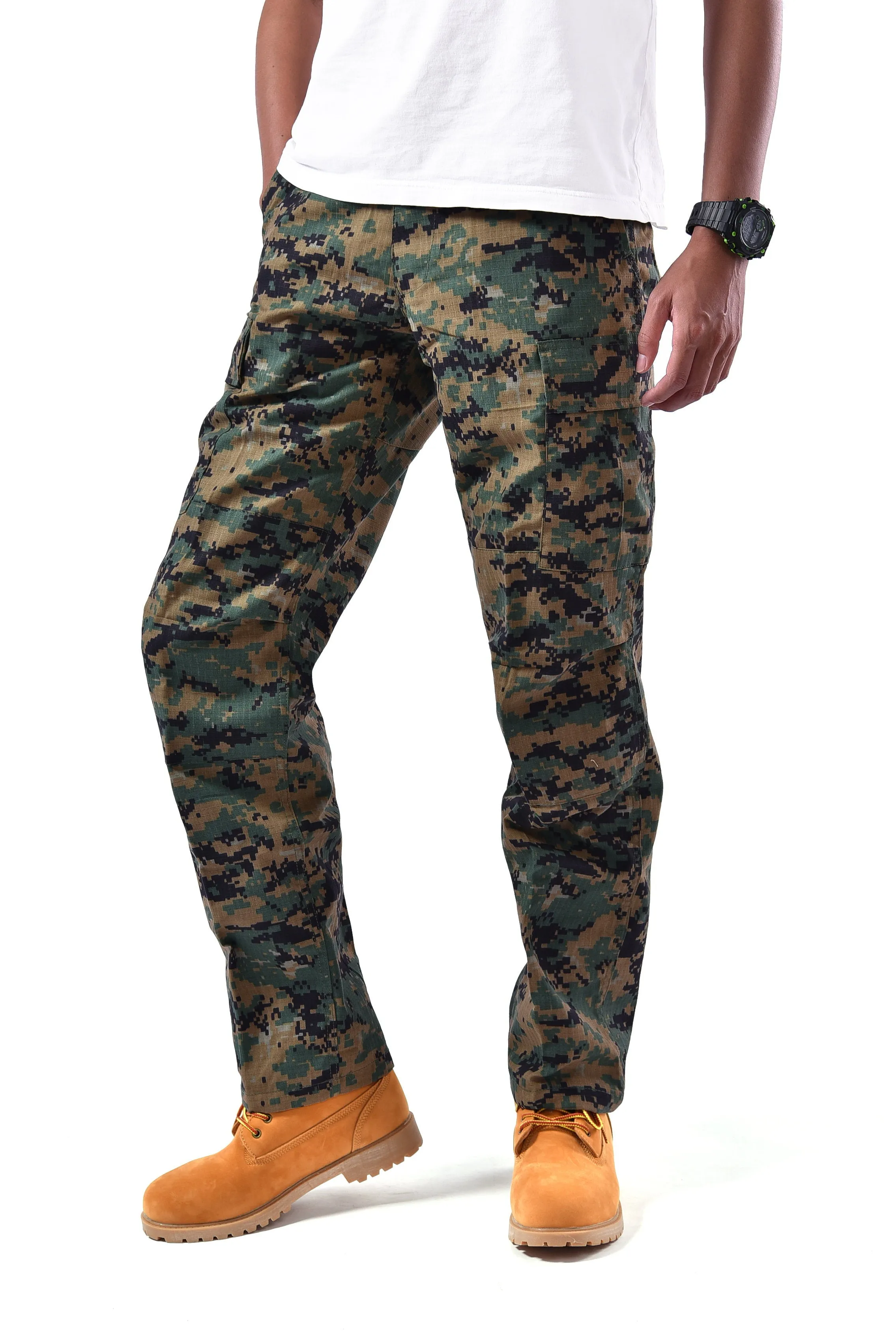 Mens Casual Multi-pocket Camouflage Cargo Pants Military Army Trousers BDU Pants Trousers with Zip Fly