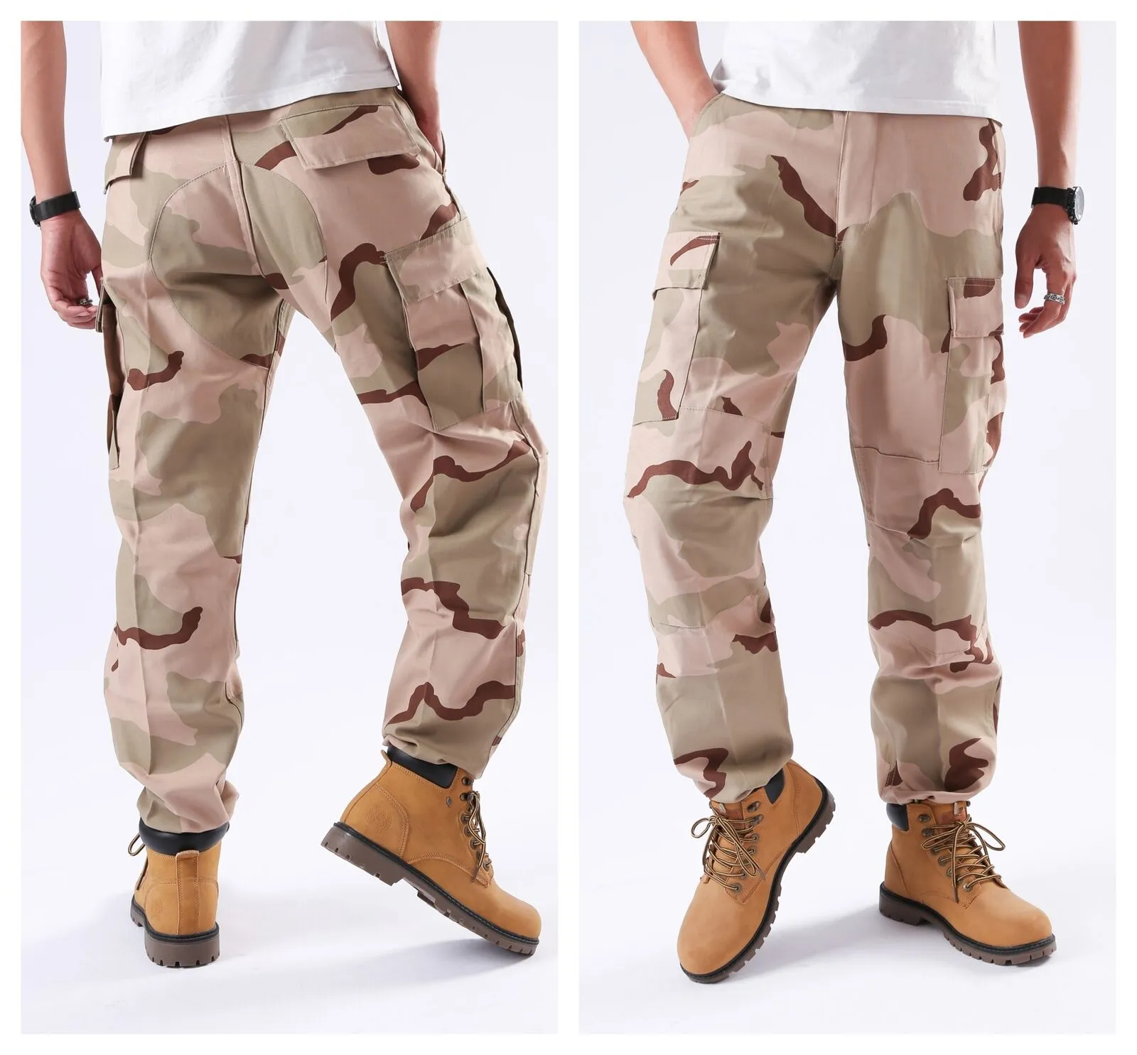 Mens Casual Multi-pocket Camouflage Cargo Pants Military Army Trousers BDU Pants Trousers with Zip Fly