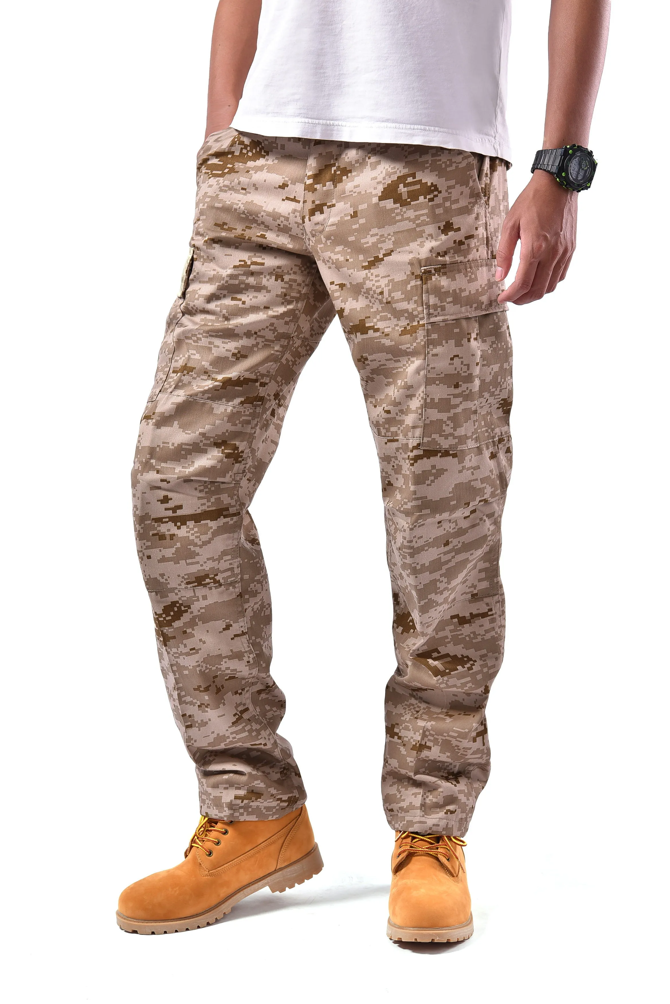 Mens Casual Multi-pocket Camouflage Cargo Pants Military Army Trousers BDU Pants Trousers with Zip Fly