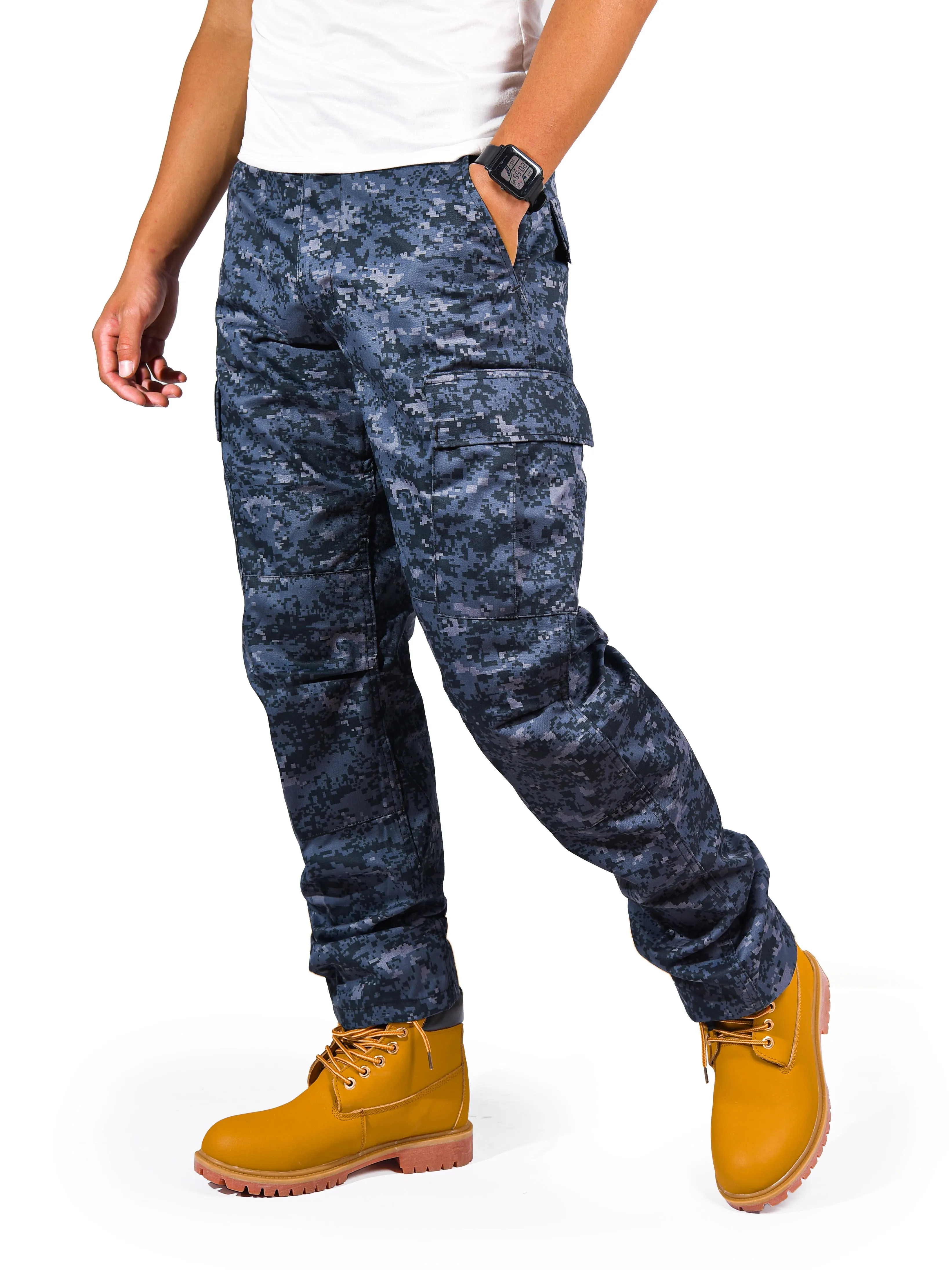 Mens Casual Multi-pocket Camouflage Cargo Pants Military Army Trousers BDU Pants Trousers with Zip Fly