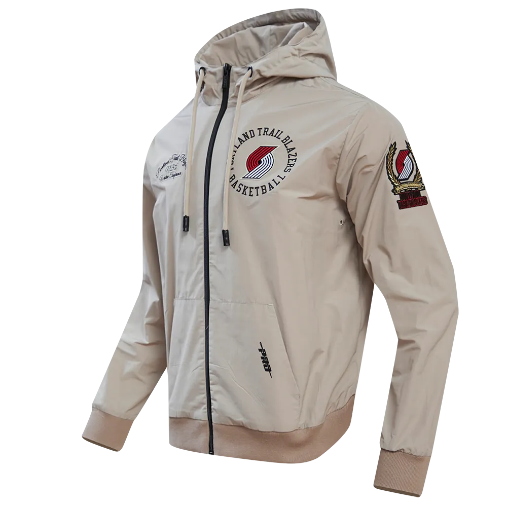 NBA PORTLAND TRAIL BLAZERS HYBRID MEN'S WOVEN FZ PO HOODIE (KHAKI)