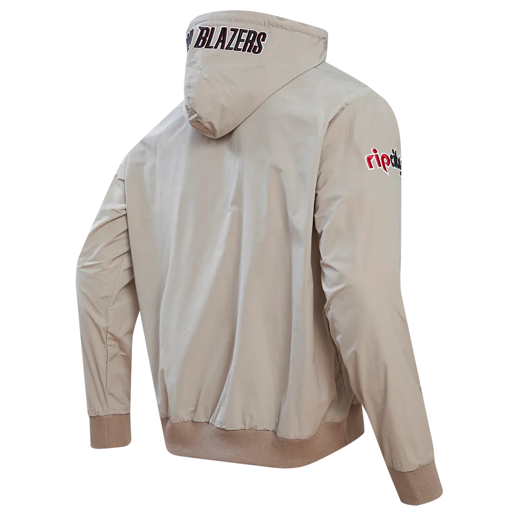 NBA PORTLAND TRAIL BLAZERS HYBRID MEN'S WOVEN FZ PO HOODIE (KHAKI)