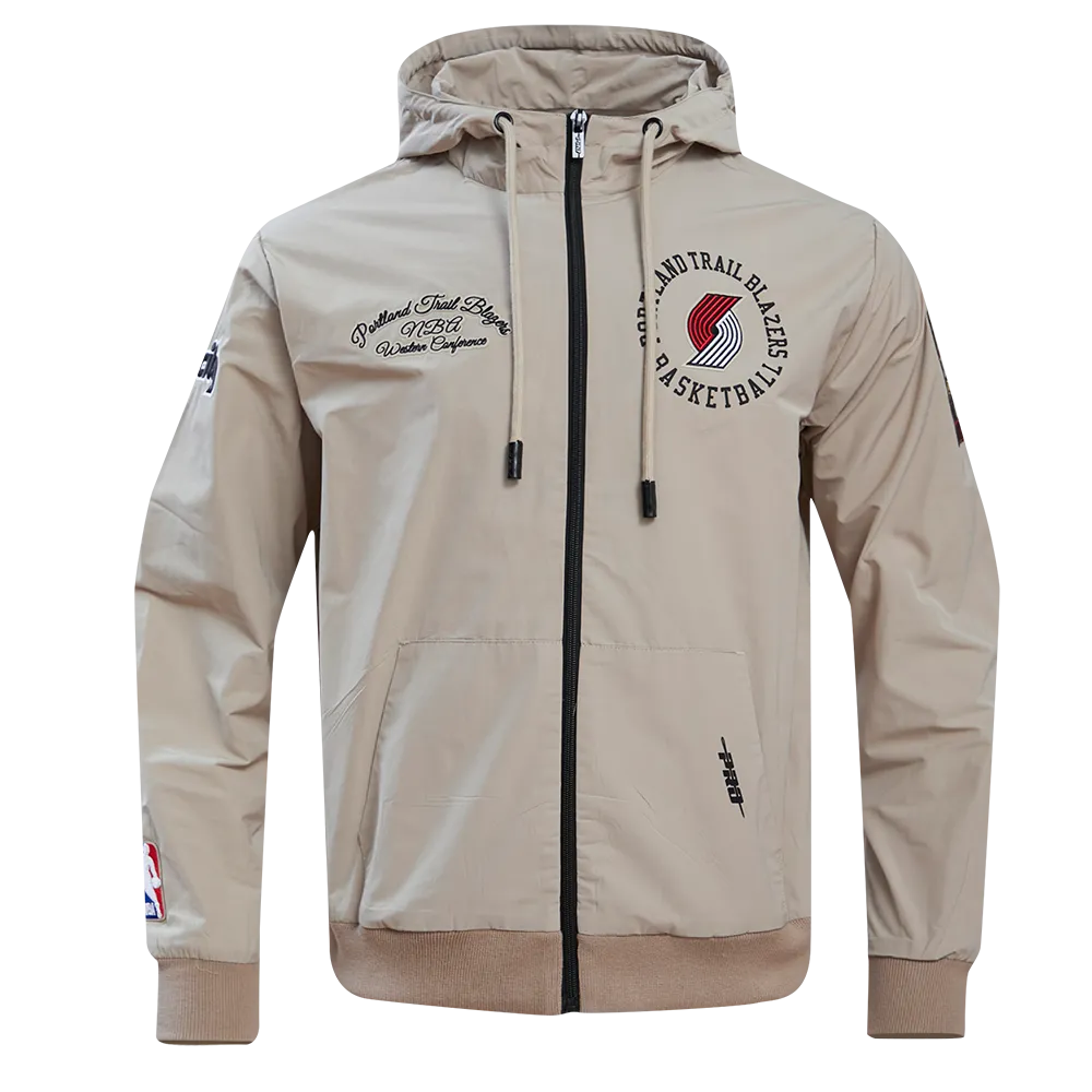NBA PORTLAND TRAIL BLAZERS HYBRID MEN'S WOVEN FZ PO HOODIE (KHAKI)