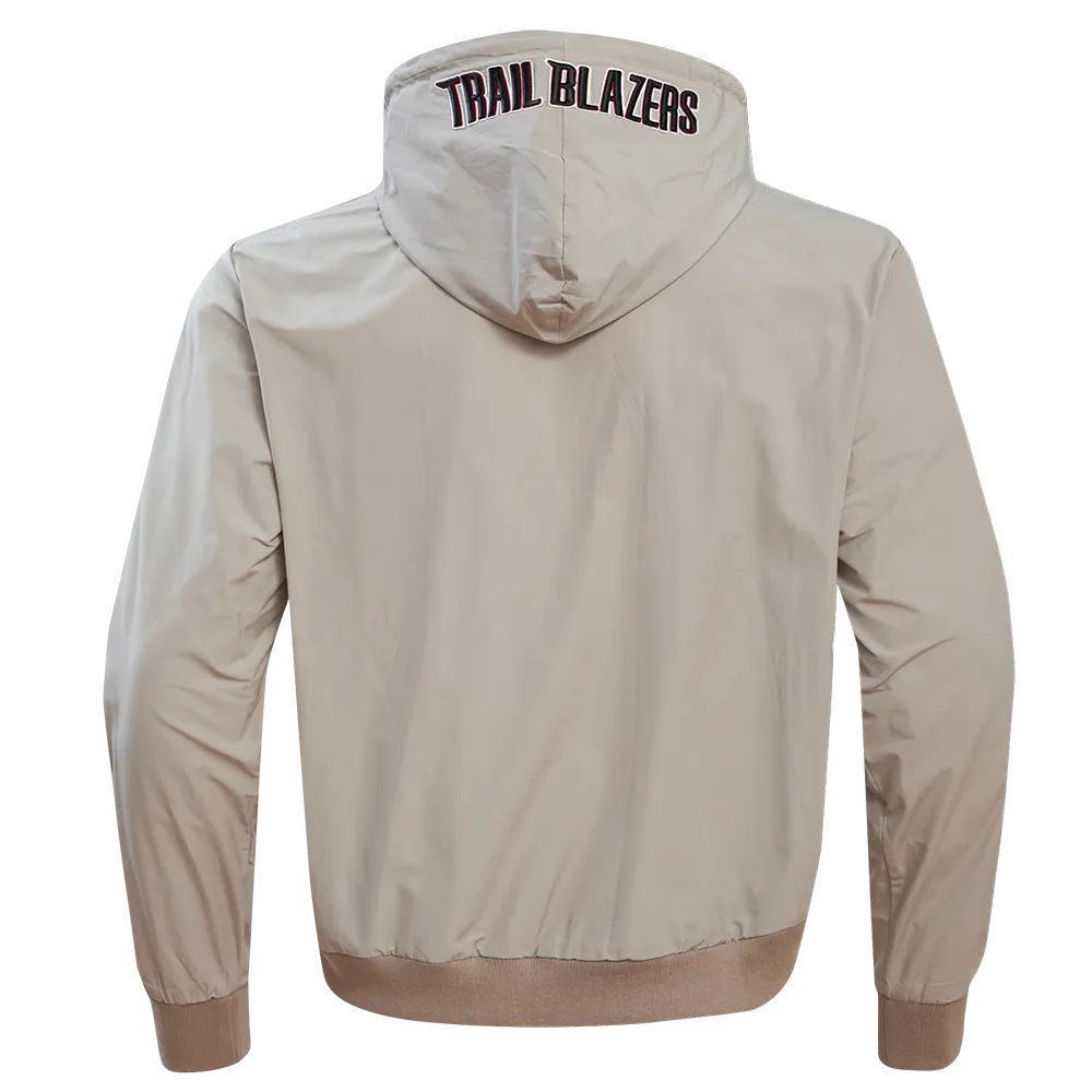 NBA PORTLAND TRAIL BLAZERS HYBRID MEN'S WOVEN FZ PO HOODIE (KHAKI)