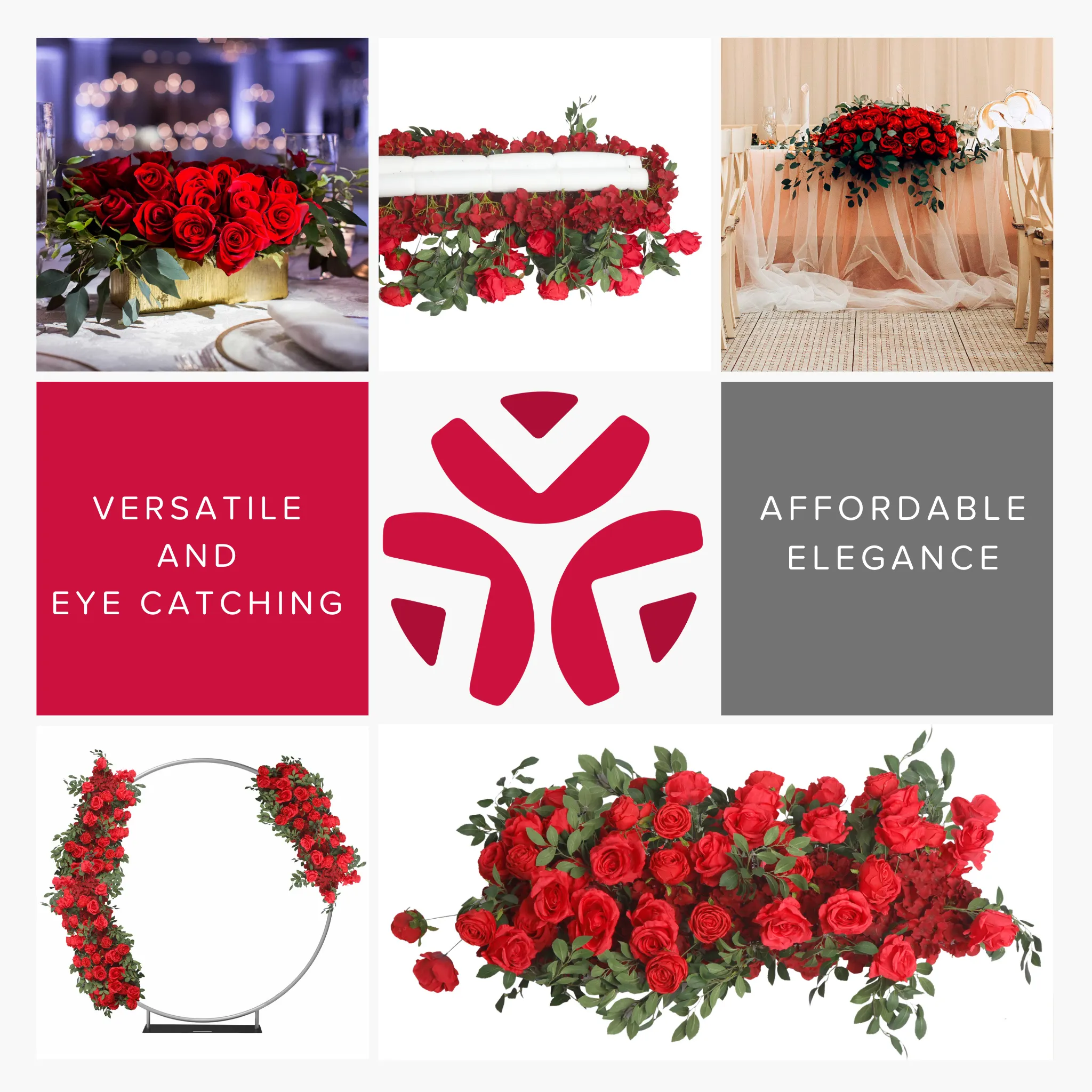 Premade Flower Backdrop Arch/Table Runner Decor - Red