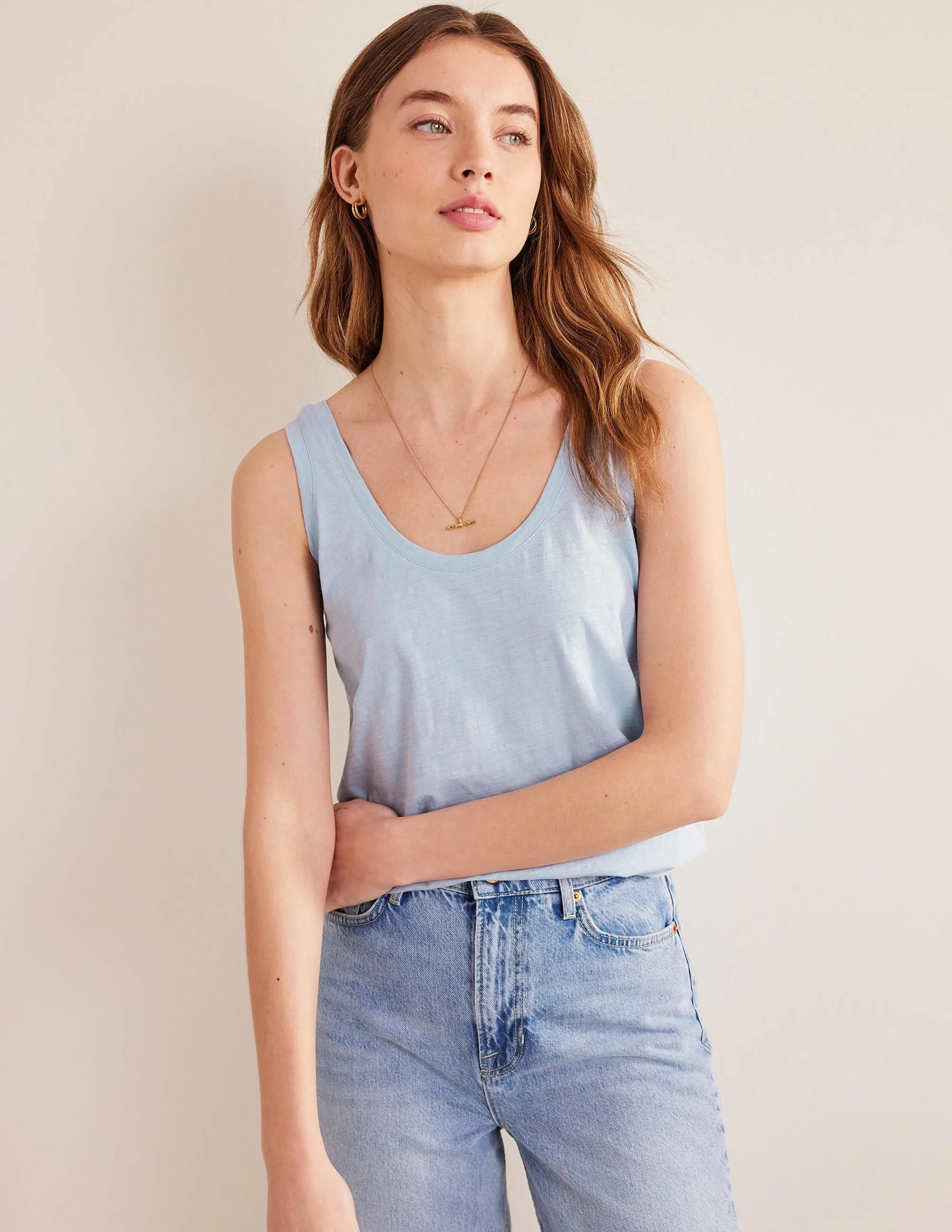 Relaxed Scoop Neck Vest-Chambray Blue
