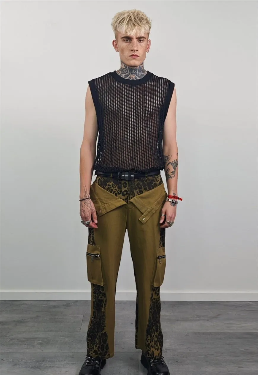 Reworked leopard jeans contrast animal print cargo trousers