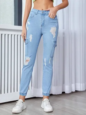 Ripped Flap Pocket Side Cargo Jean