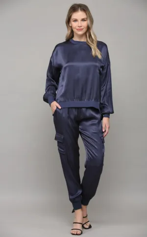 Satin Cargo Jogger Pants
