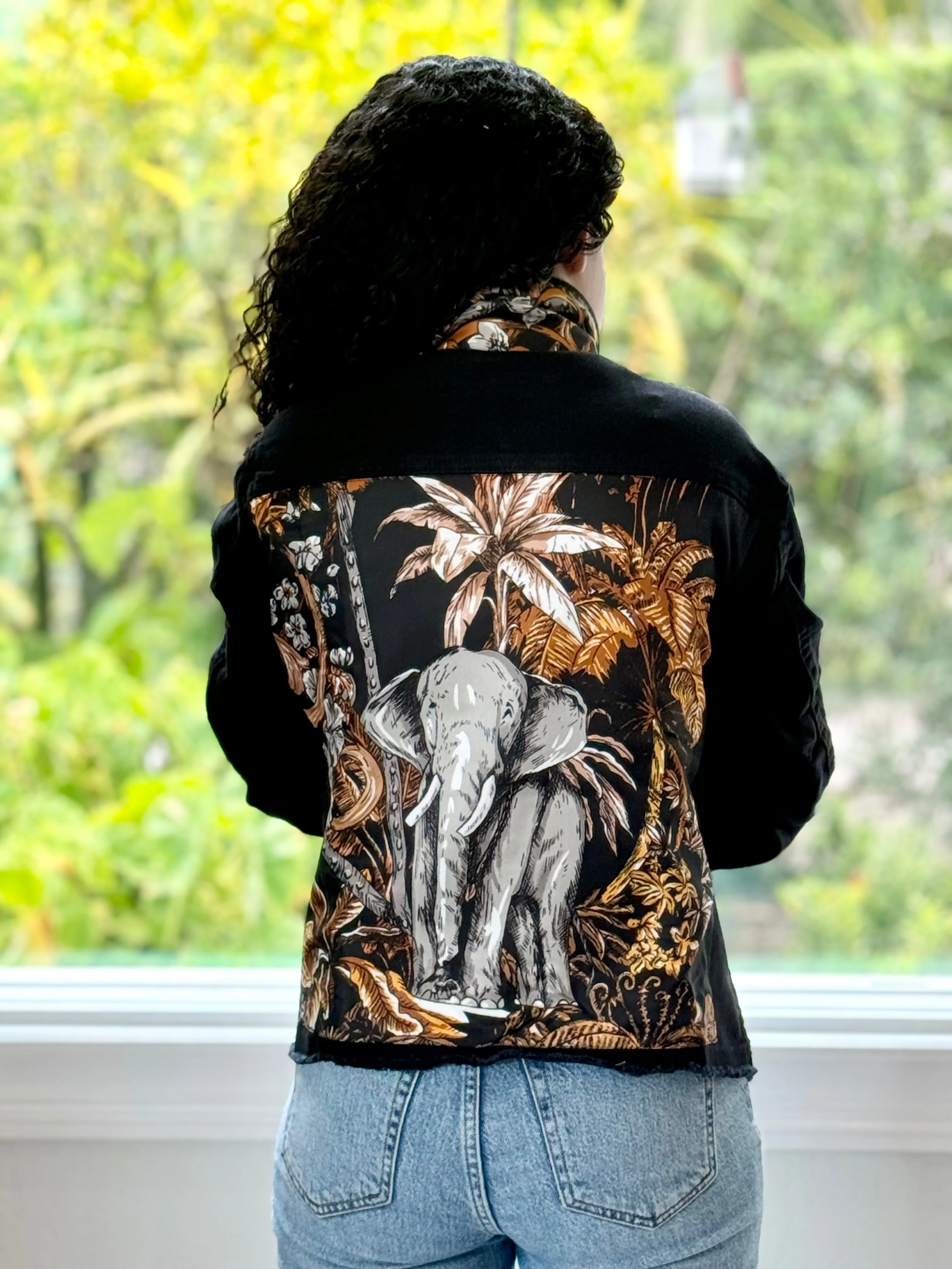 The Black Denim Jacket / Tropical Elephant