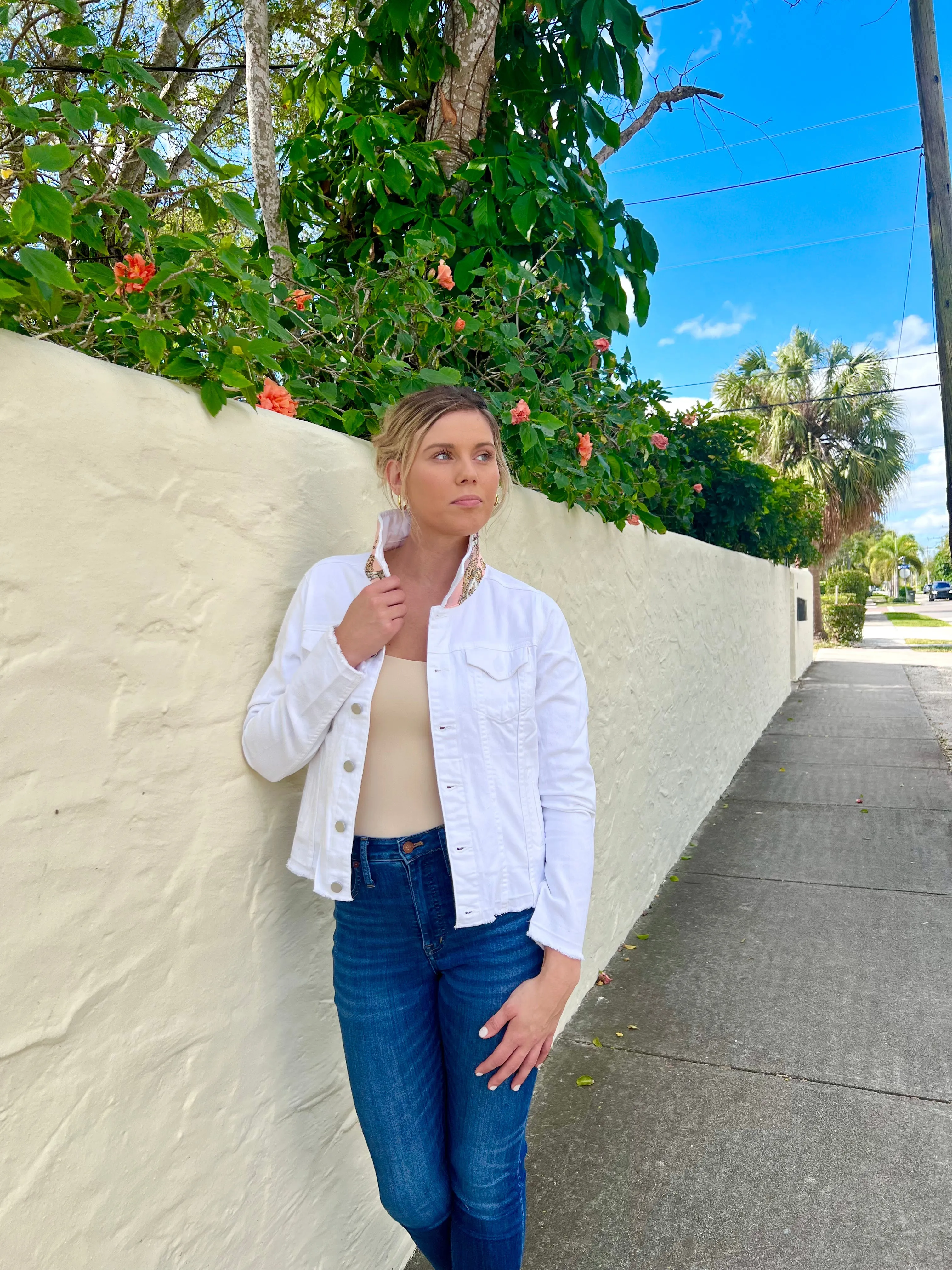 The White Denim Jacket / Blush Stirrup