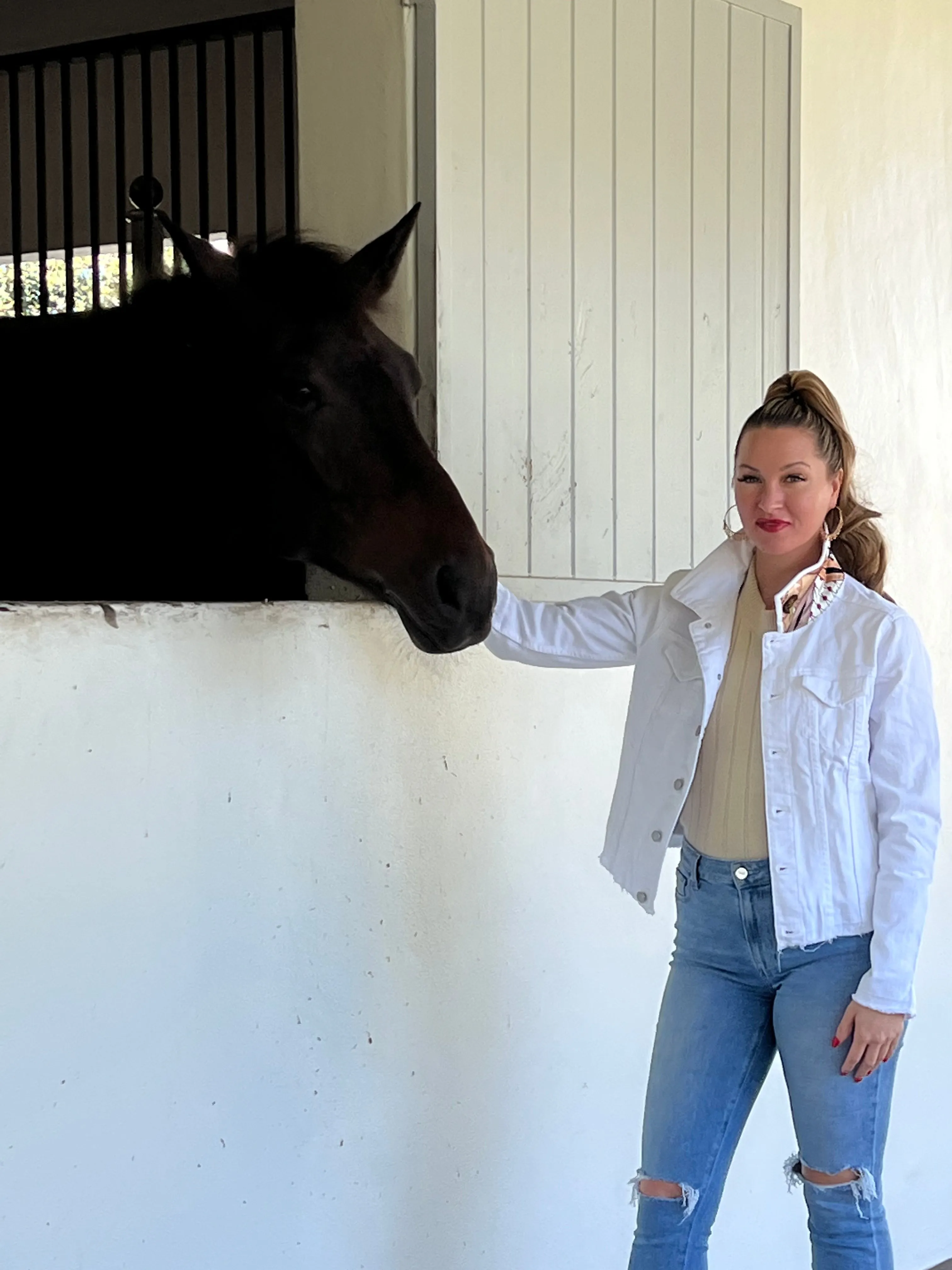 The White Denim Jacket / Designer Horse with Straps
