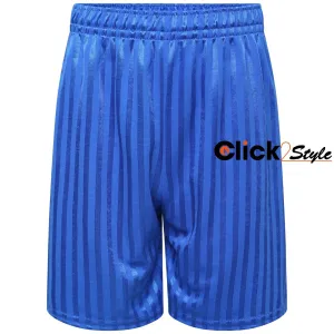 Unisex PE School Shadow Stripe Shorts Boys Girls Adult Football Gym Sports Short -Royal Blue