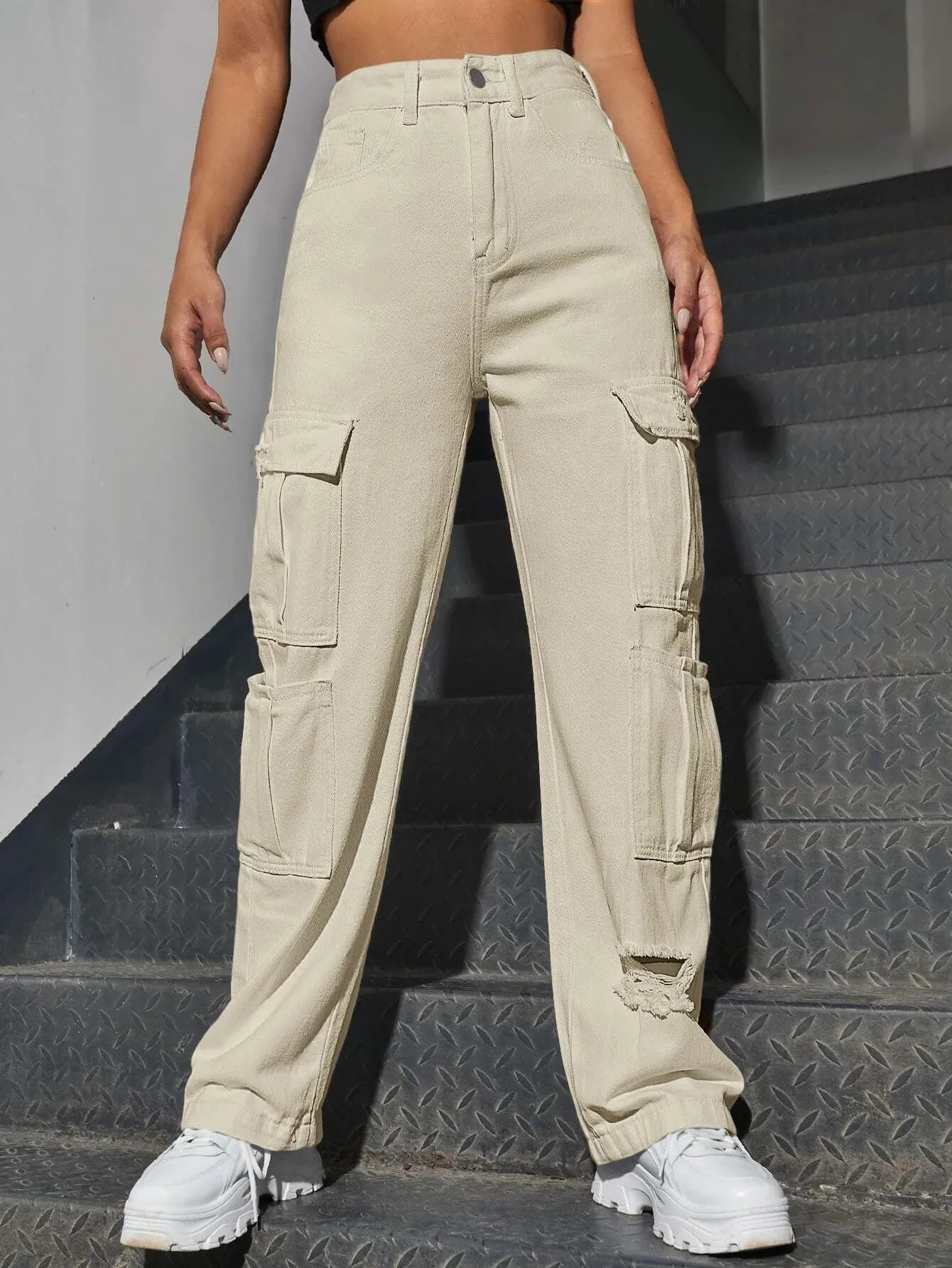 Western Flap Pocket Long Ripped Jeans