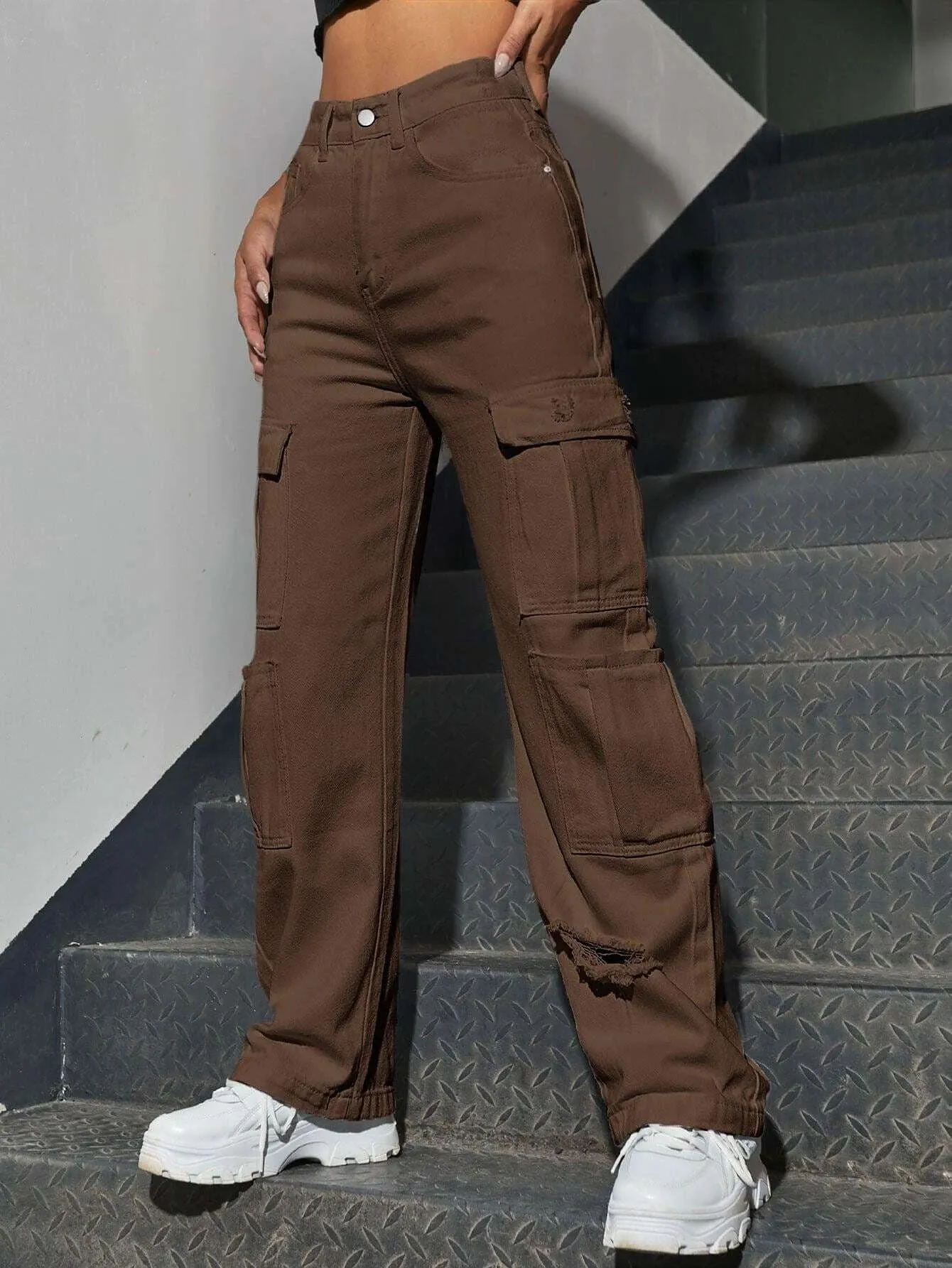 Western Flap Pocket Long Ripped Jeans