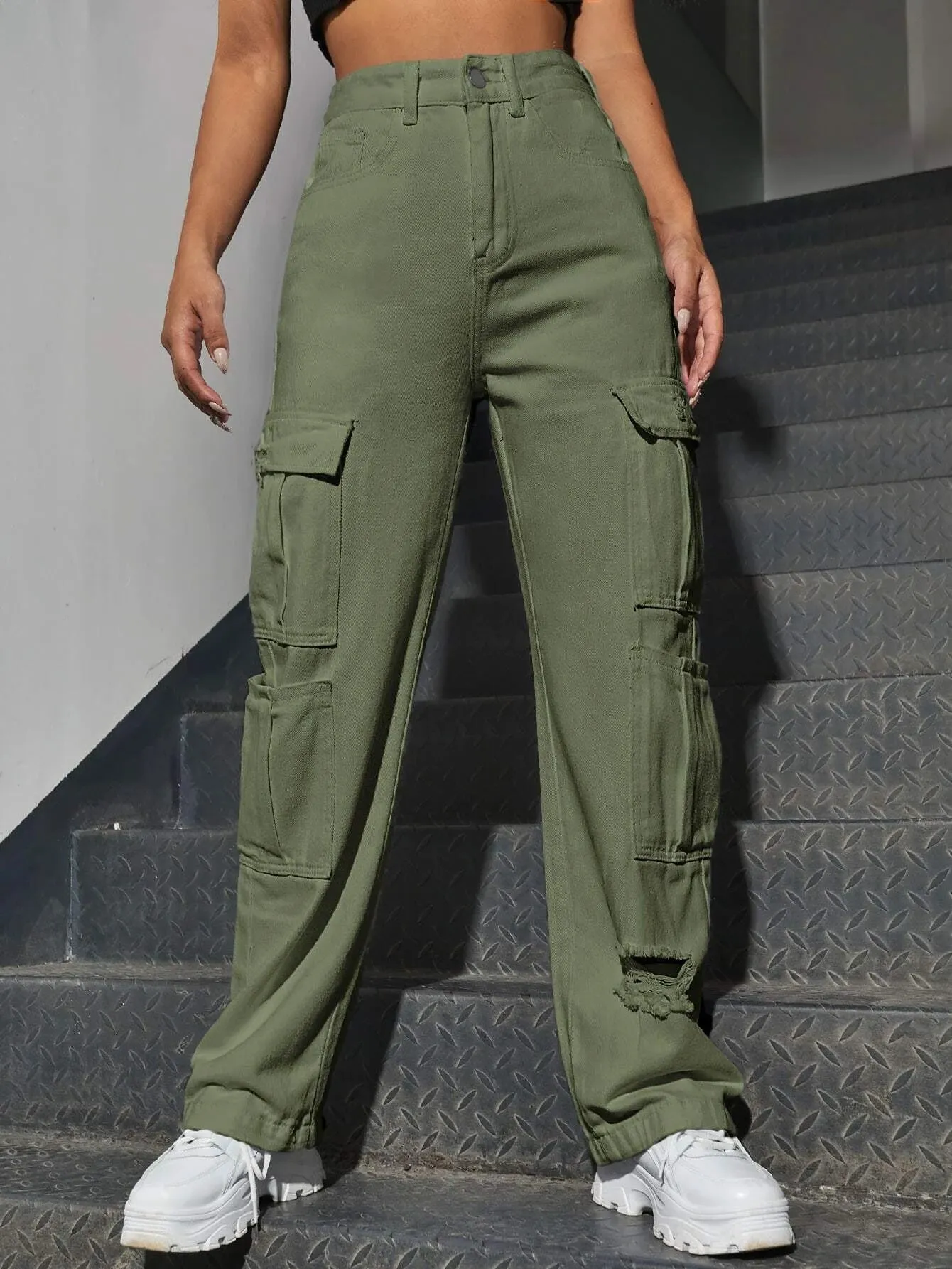 Western Flap Pocket Long Ripped Jeans