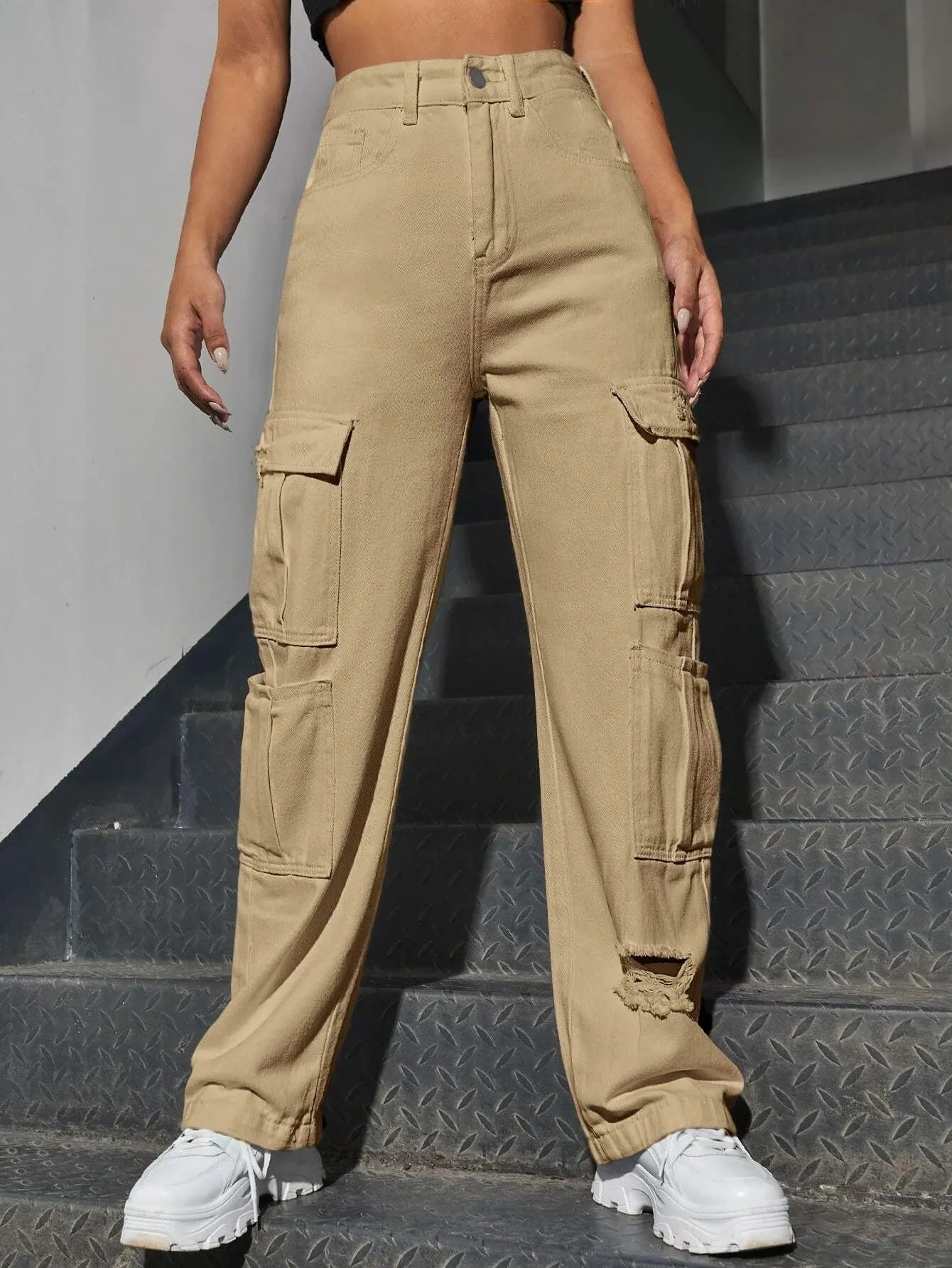 Western Flap Pocket Long Ripped Jeans