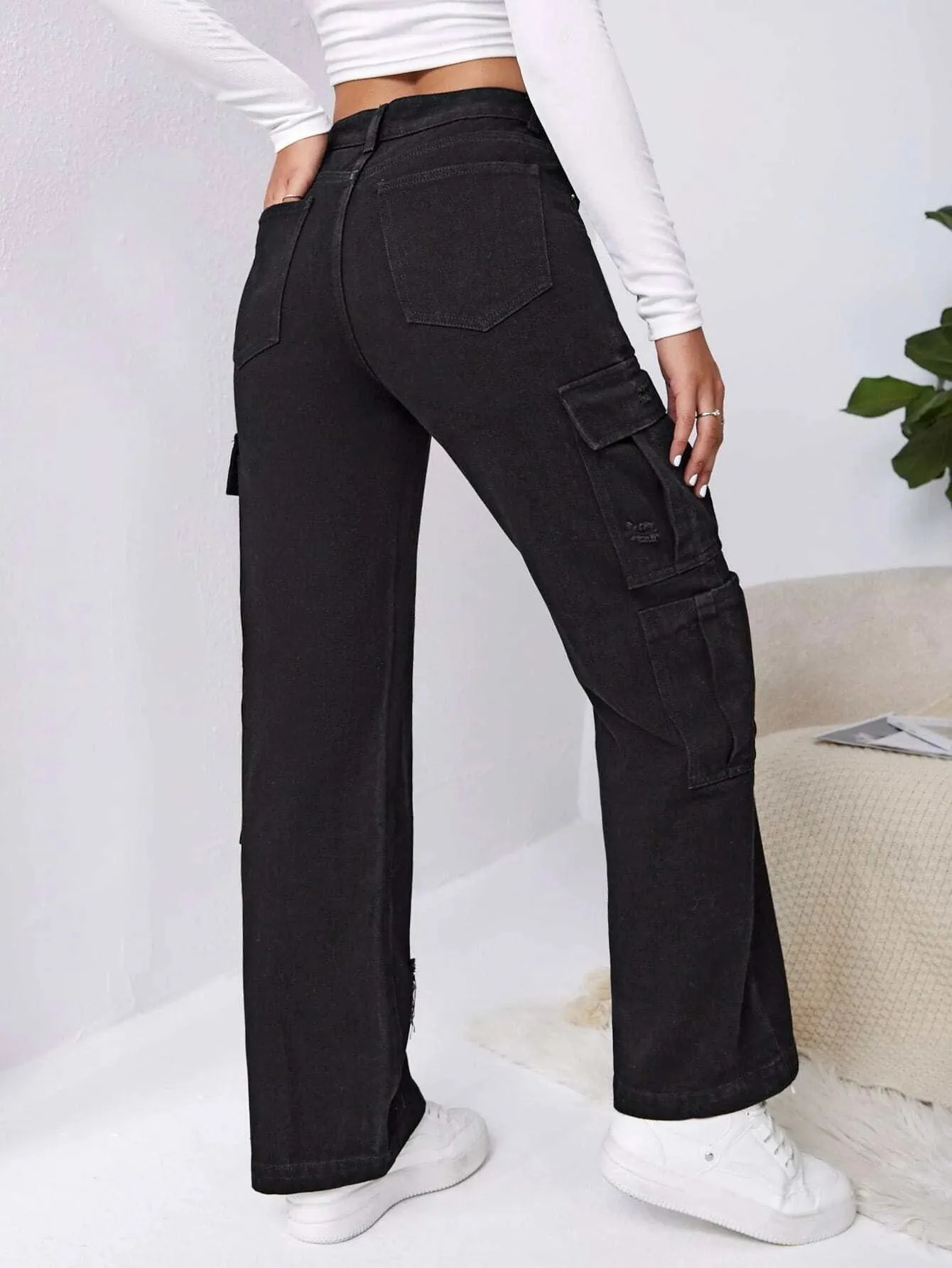 Western Flap Pocket Long Ripped Jeans