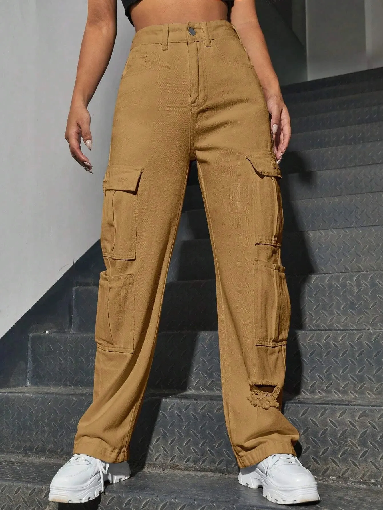 Western Flap Pocket Long Ripped Jeans