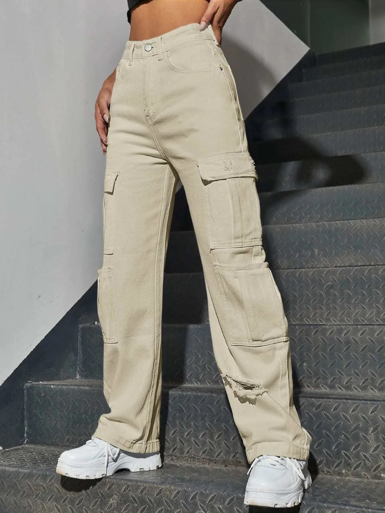 Western Flap Pocket Long Ripped Jeans