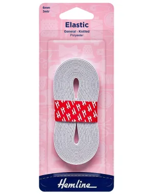 White Knitted Elastic, 6mm x 3m